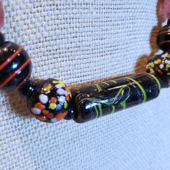 India Artisan Vintage 90s Glass Beads Black Multi Necklace OOAK Style P - Picture 3 of 14